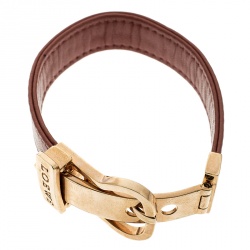 Pre Owned Loewe Nude Red Leather Rose Gold Tone Buckle Bracelet