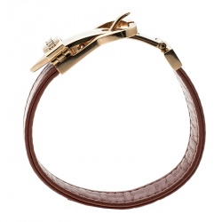 Pre Owned Loewe Nude Red Leather Rose Gold Tone Buckle Bracelet