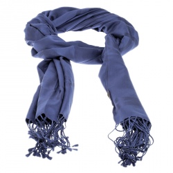 Pre Owned Loewe Blue Printed Silk Tassel Detail Stole