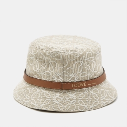 Pre Owned Loewe  Beige Anagram Jacquard Bucket Hat