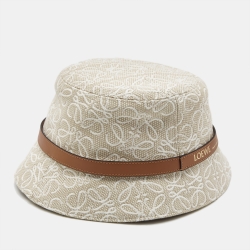 Pre Owned Loewe  Beige Anagram Jacquard Bucket Hat