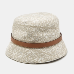 Pre Owned Loewe  Beige Anagram Jacquard Bucket Hat