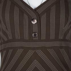 Pre Owned فستان ماكسي لويفي بلا أكمام مخطط شيفرون بني M