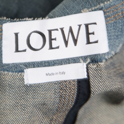 Pre Owned Loewe Indigo Washed Frayed Edge Denim Leather Trim Peplum Jacket M
