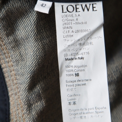 Pre Owned Loewe Indigo Washed Frayed Edge Denim Leather Trim Peplum Jacket M