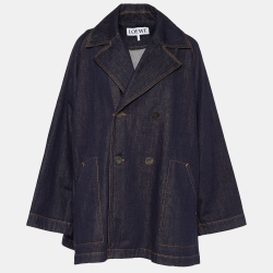 Loewe Navy Blue Denim Oversized Trapeze Peacoat S