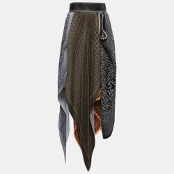 Pre Owned Loewe Multicolor Satin-Silk Anagram Pleated Asymmetrical Skirt M