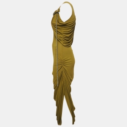 Pre Owned Loewe Green Jersey Draped Embellished Dress S