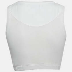 Pre Owned Loewe White Ribbed Knit Anagram Crop Top S