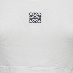 Pre Owned Loewe White Ribbed Knit Anagram Crop Top S