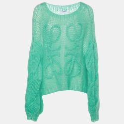 Pre Owned Loewe Green Anagram Mohair Wool Open Knit Sweater L