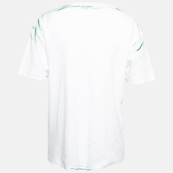 Pre Owned Loewe White/Green Anagram Print Cotton Knit Crew Neck T-Shirt M