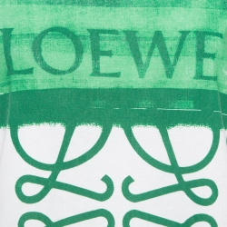 Pre Owned Loewe White/Green Anagram Print Cotton Knit Crew Neck T-Shirt M