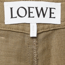 Pre Owned Loewe Green Linen Blend Wide Leg Trousers L