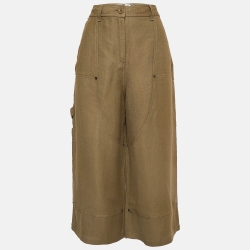 Pre Owned Loewe Green Linen Blend Wide Leg Trousers L