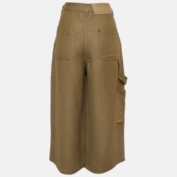 Pre Owned Loewe Green Linen Blend Wide Leg Trousers L