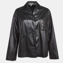 Pre Owned Loewe Black Leather Anagram Detail Shirt S