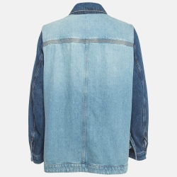 Pre Owned Loewe Blue Leather Trim Denim Jacket S