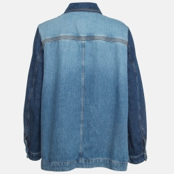 Pre Owned Loewe Blue Leather Trim Denim Workwear Jacket S