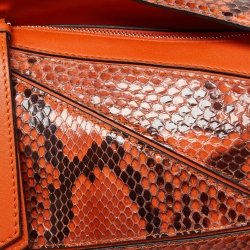 Loewe Orange/Black Python and Leather Mini Puzzle Shoulder Bag