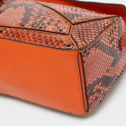 Loewe Orange/Black Python and Leather Mini Puzzle Shoulder Bag