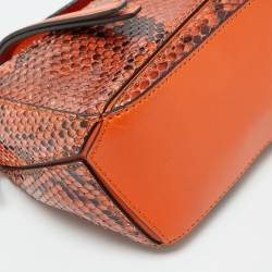 Loewe Orange/Black Python and Leather Mini Puzzle Shoulder Bag