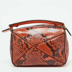 Loewe Orange/Black Python and Leather Mini Puzzle Shoulder Bag