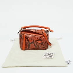Loewe Orange/Black Python and Leather Mini Puzzle Shoulder Bag
