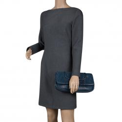 Pre Owned Loewe Navy Blue Python Folded Clutch