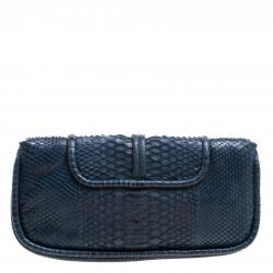 Pre Owned Loewe Navy Blue Python Folded Clutch