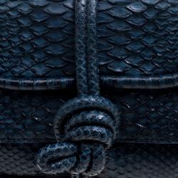 Pre Owned Loewe Navy Blue Python Folded Clutch