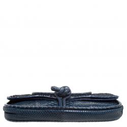 Pre Owned Loewe Navy Blue Python Folded Clutch