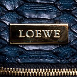 Pre Owned Loewe Navy Blue Python Folded Clutch