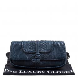 Pre Owned Loewe Navy Blue Python Folded Clutch