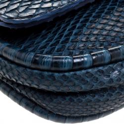 Pre Owned Loewe Navy Blue Python Folded Clutch