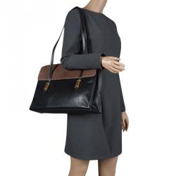 Pre Owned Loewe Black/Brown Leather Business Bag