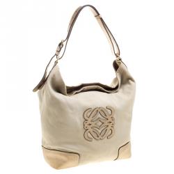 Loewe Beige/Gold Canvas and Leather Hobo