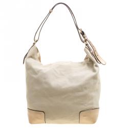 Loewe Beige/Gold Canvas and Leather Hobo
