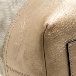 Loewe Beige/Gold Canvas and Leather Hobo