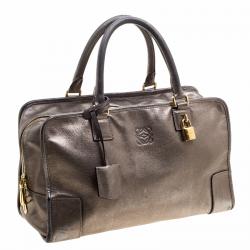 مملوكة مسبقًا Loewe Metallic Beige Leather Amazona Satchel