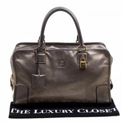 مملوكة مسبقًا Loewe Metallic Beige Leather Amazona Satchel