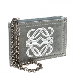Pre Owned Loewe Sage Green Suede Chain Coin Purse