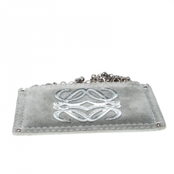 Pre Owned Loewe Sage Green Suede Chain Coin Purse