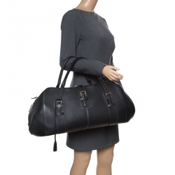 Pre Owned Loewe Black Leather Senda 3 Weekender Bag