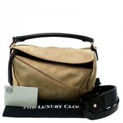 Pre Owned حقيبة كتف لويفي بازل جلد وسويدي بيج