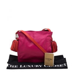 Pre Owned Loewe Pink/Coral Leather Small Flamenco Shoulder Bag