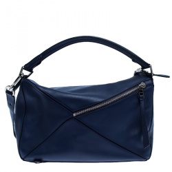 Loewe Navy Blue Leather Large Puzzle Bag