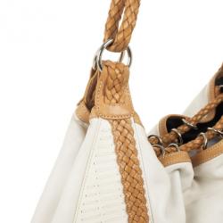 Pre Owned Loewe White and Brown Leather Hobo