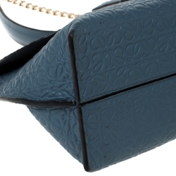 Pre Owned Loewe Blue Signature Embossed Leather Flap Shoulder Bag