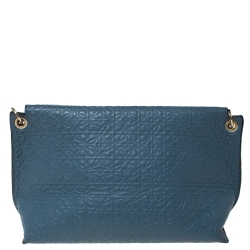 Pre Owned Loewe Blue Signature Embossed Leather Flap Shoulder Bag